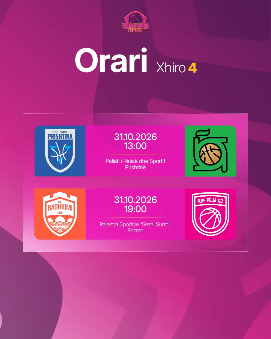 Derbi Bashkimi – Peja 03 në xhiron e katërt të Superligës së Femrave
